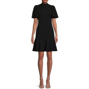 CALVIN KLEIN Ruffle A-Line Mini Dress Sleeves High Neck Scuba - Size 10